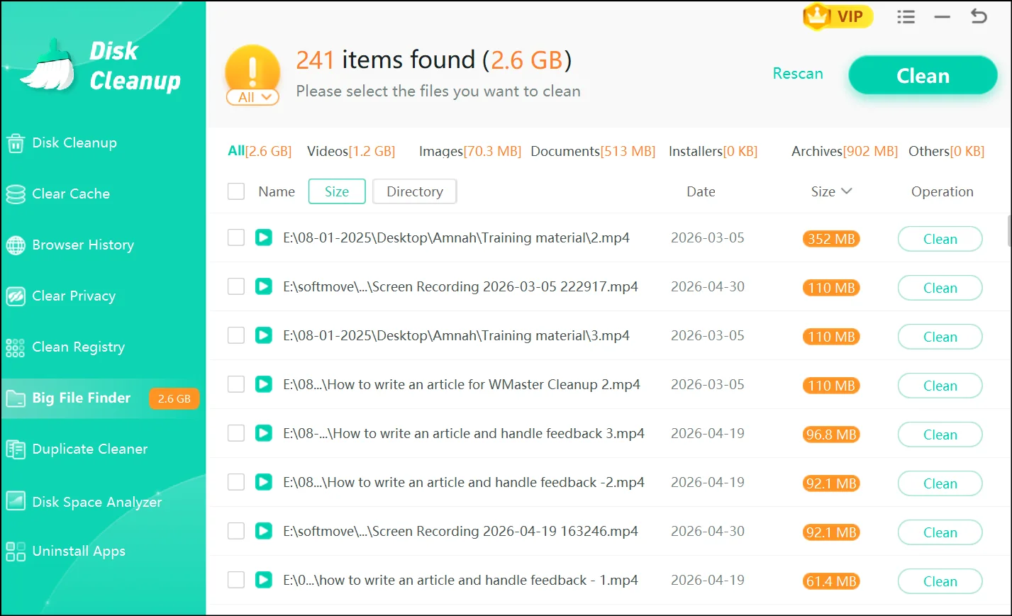 Check the space each file is consuming and select the one you want to delete.
