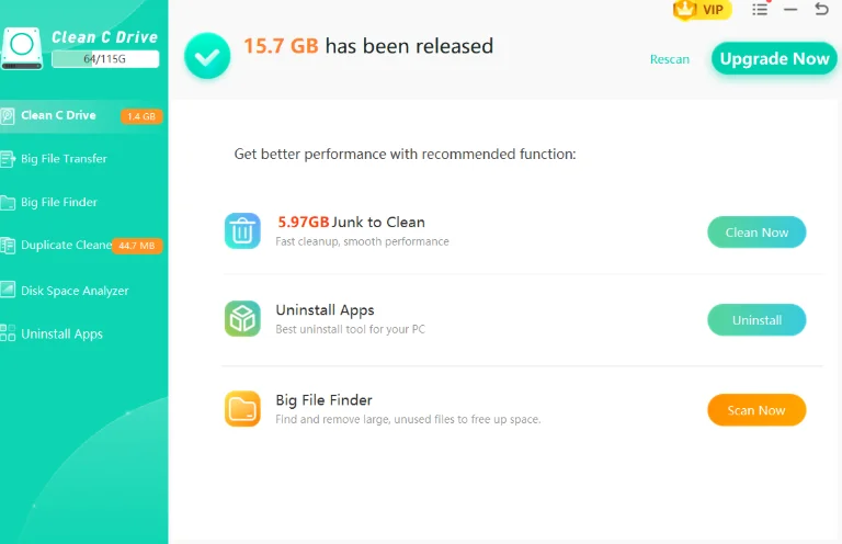 Select and delete the files to clear space in your C drive.