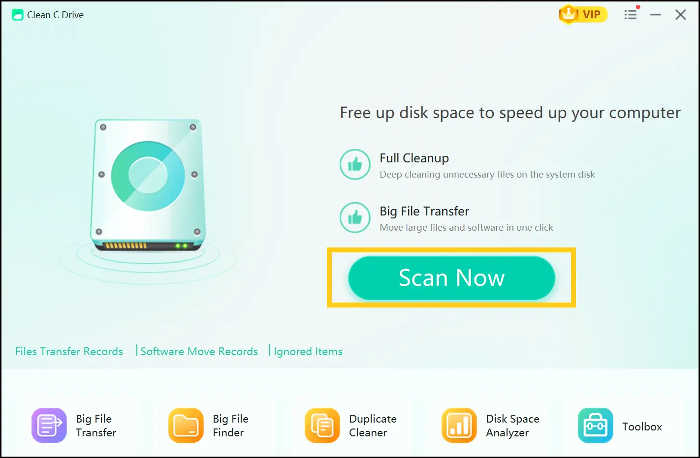 Click Scan Now to begin cleaning up Space on your C drive.