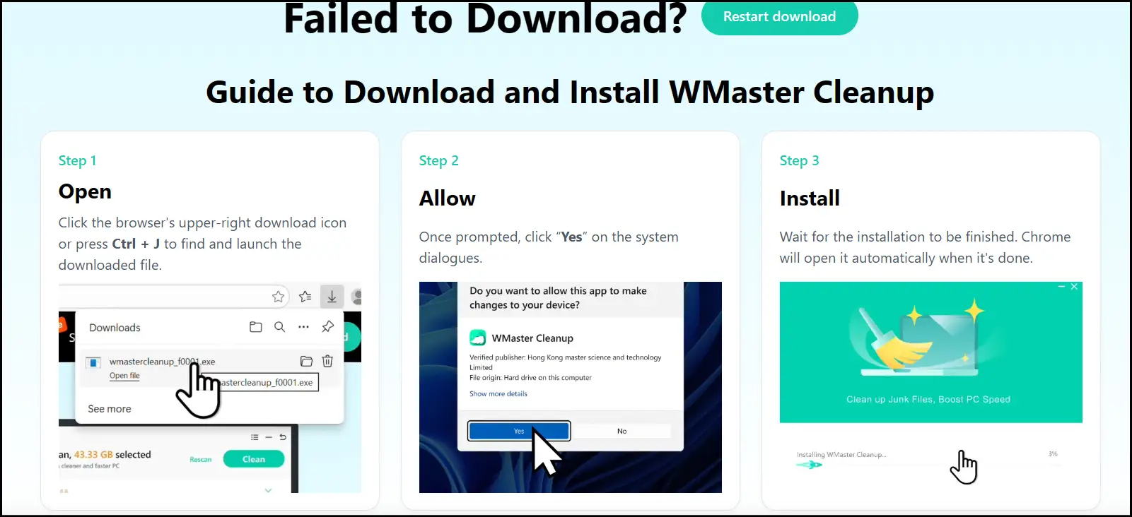 Install WMaster Cleanup to clean Windows 11 error code 0x800f0991.