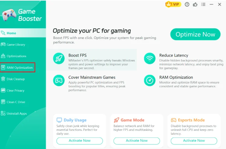Click RAM Optimization tab.