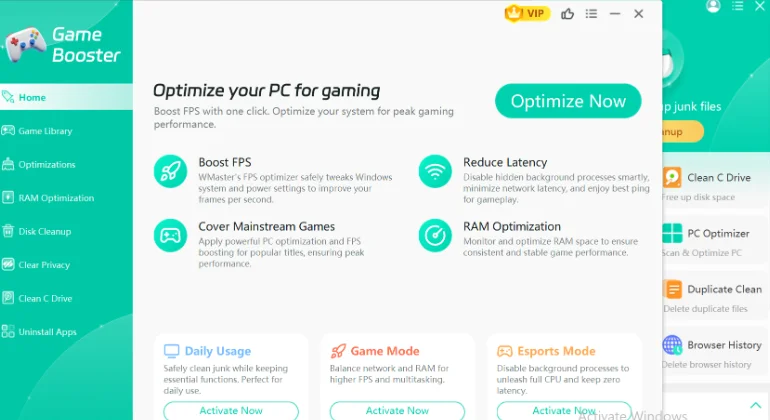 Click on Game booster feature to reduce game ping.