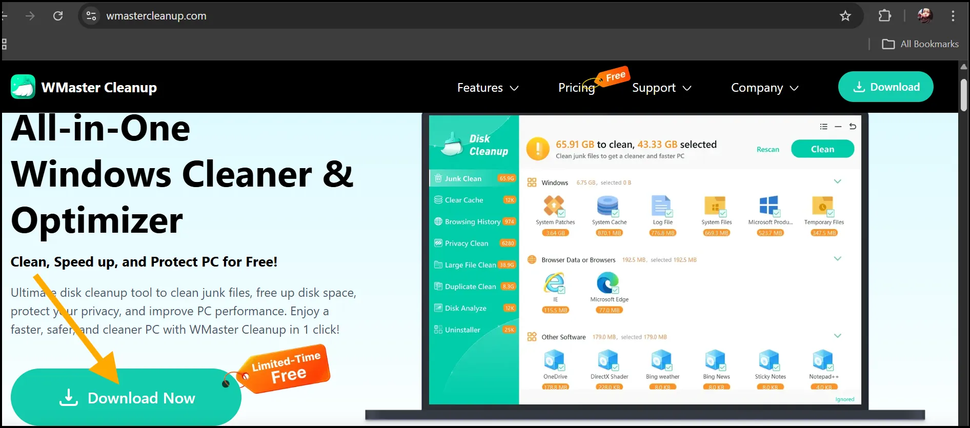 Download WMaster Cleanup to clean Windows 11 and free up space.