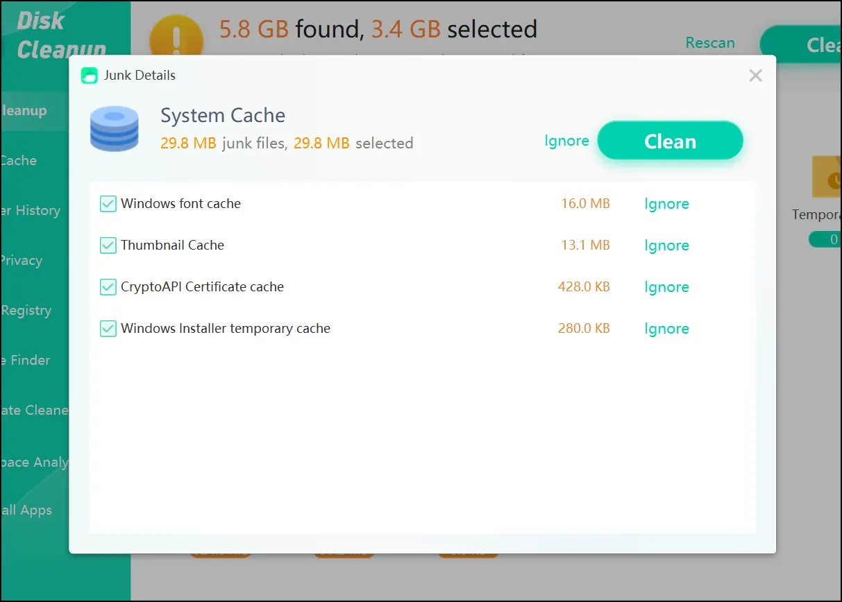 Find out the junk details of desired program or app.