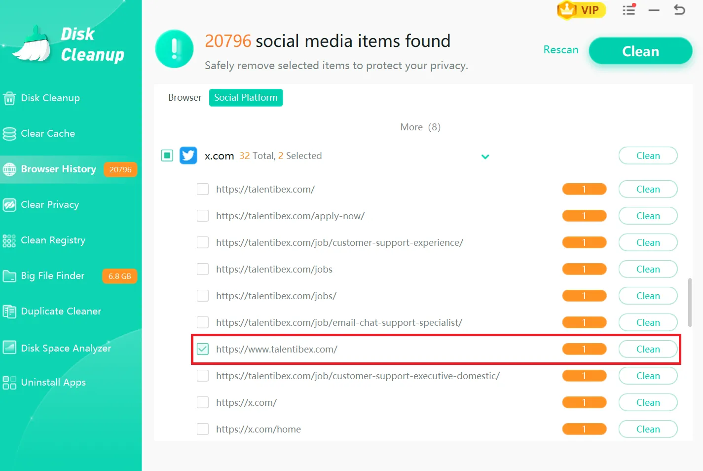Choose to delete single X search item.