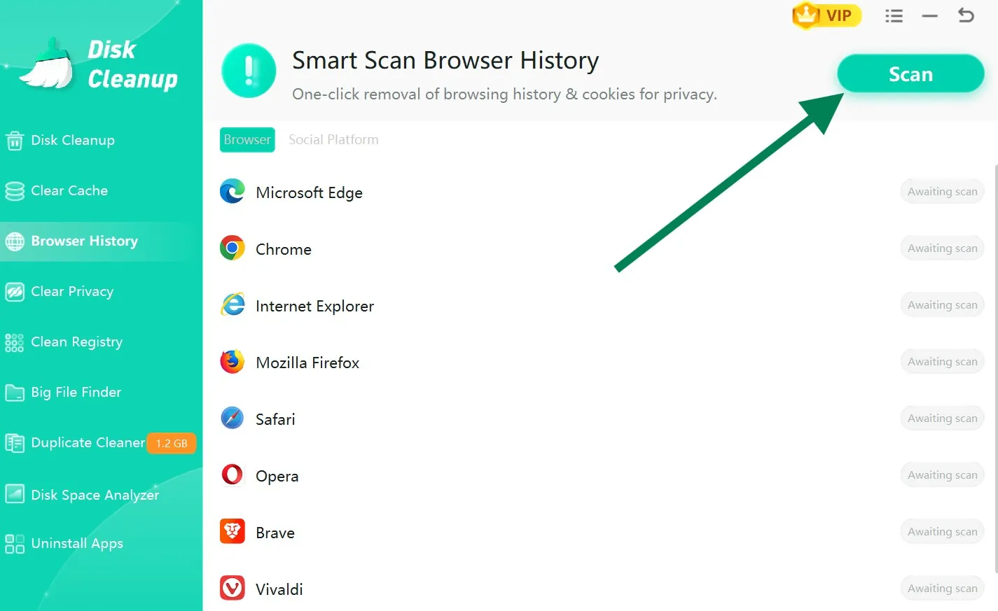 Start scan the system's browser history items. 
