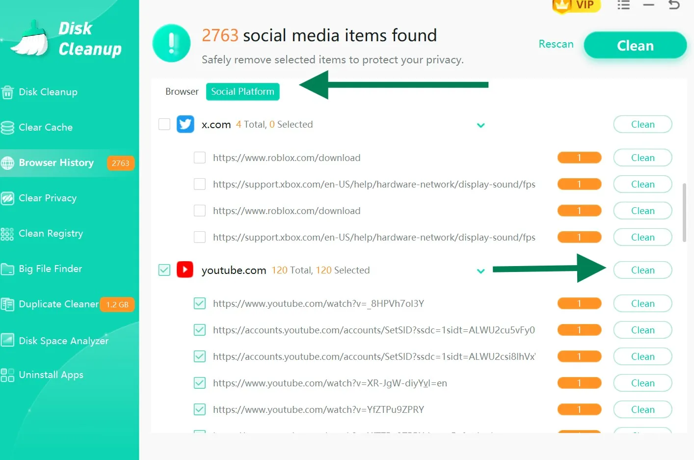 Find Youtube related items then click Clean. 
