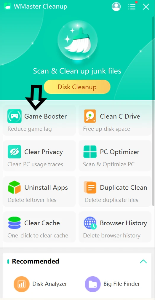 Game Booster feature in WMaster Cleanup for FPS improvement.