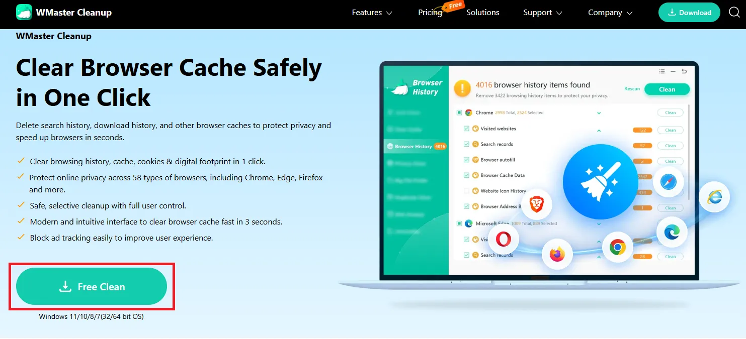 Download WMaster Cleanup on Clear Browsing History feature page.