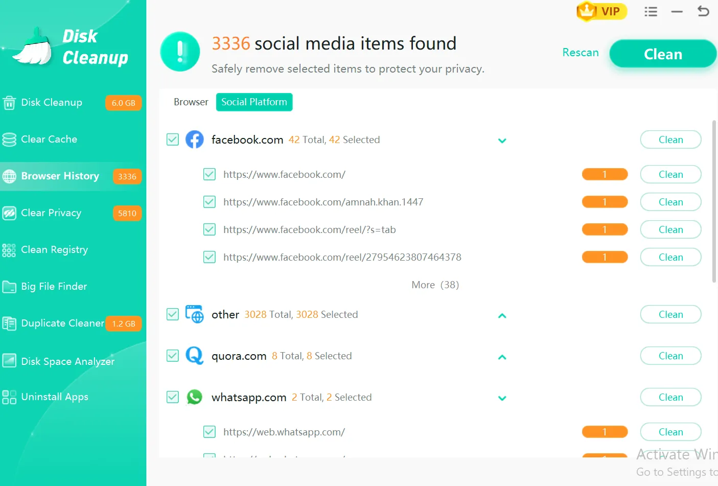 Delete social media platform items.