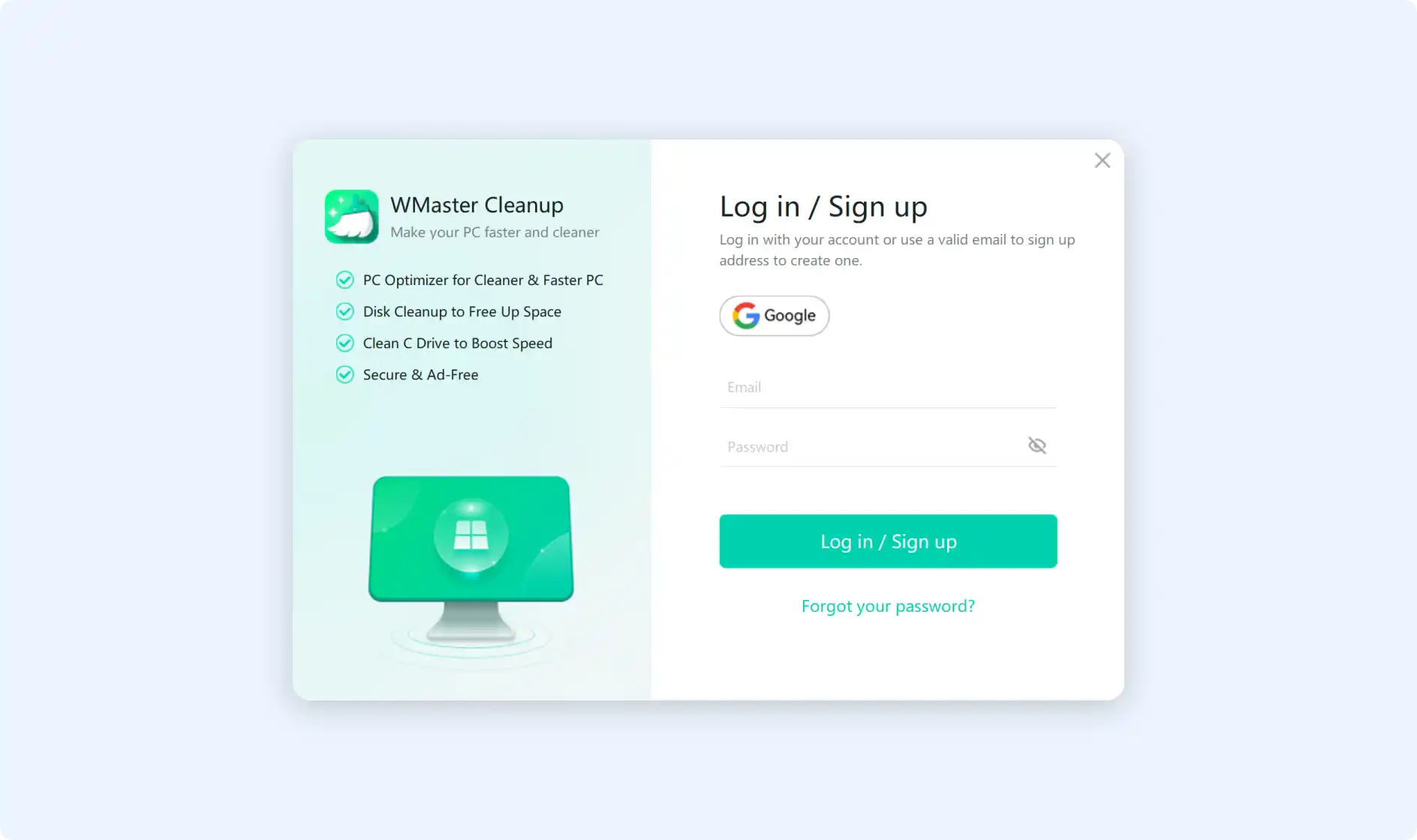 We support both Google login and email login to create the new WMaster ID.
