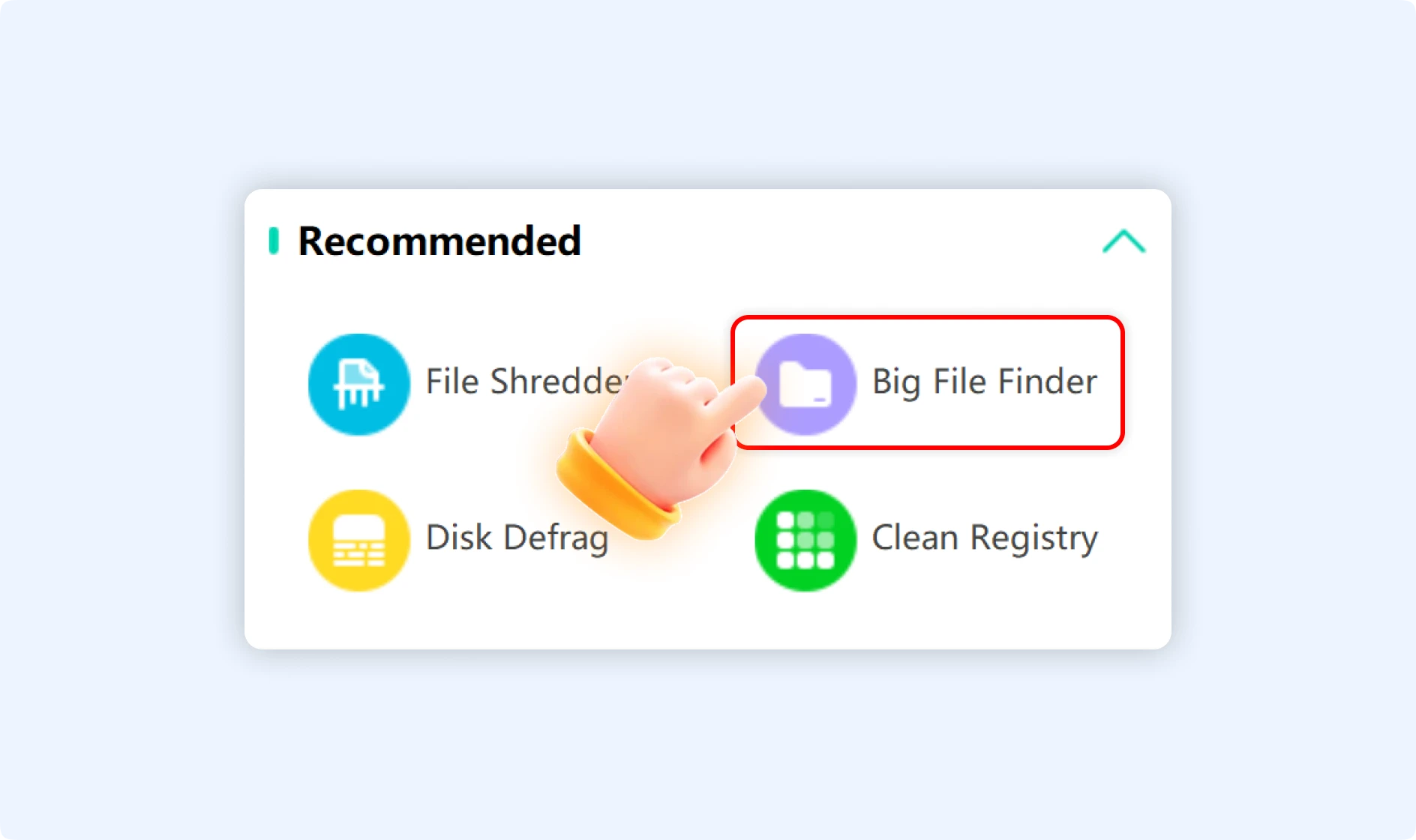 Detect large-size files with Big File Finder feature to free up device space.