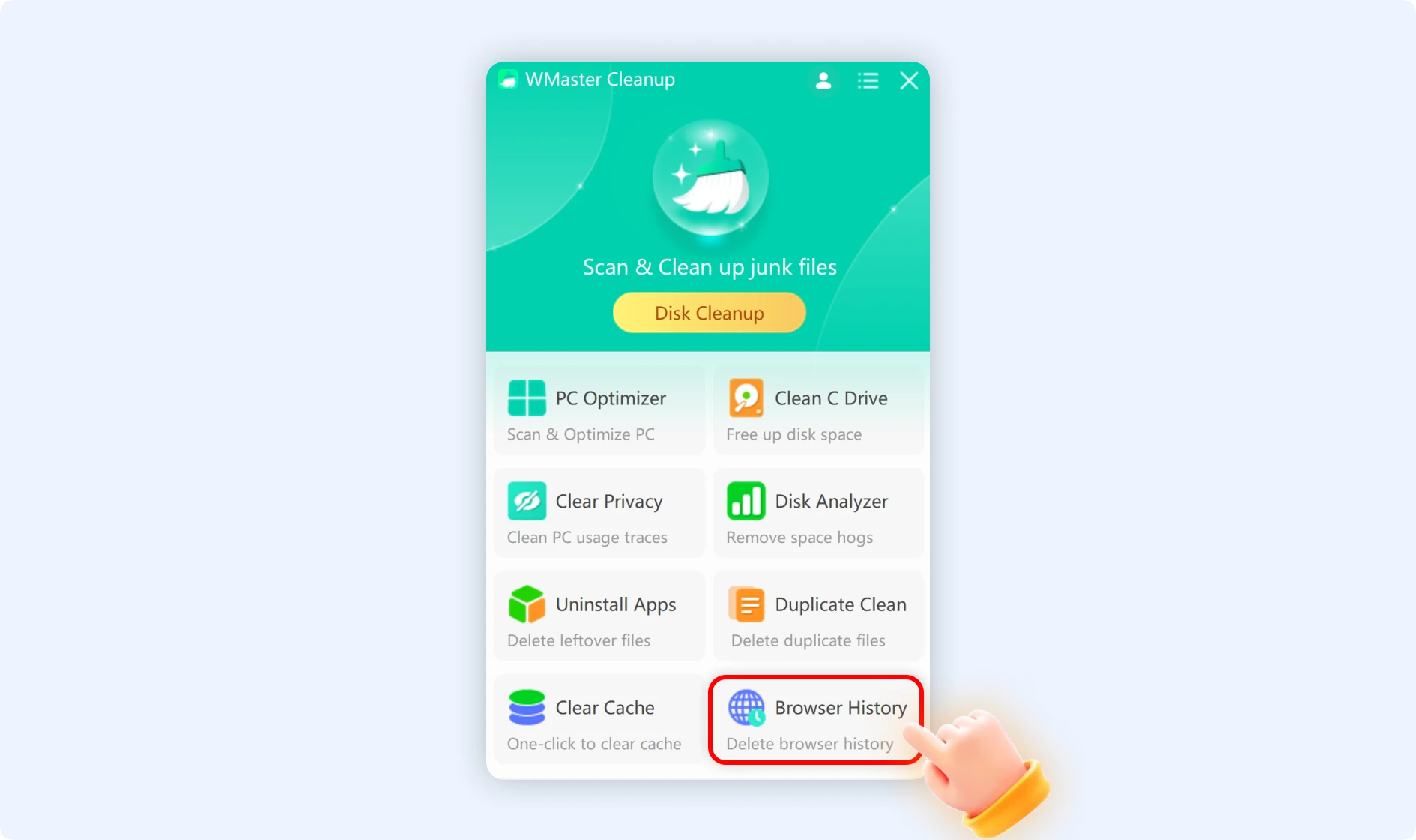 Custom clear web browsing history with WMaster Cleanup.
