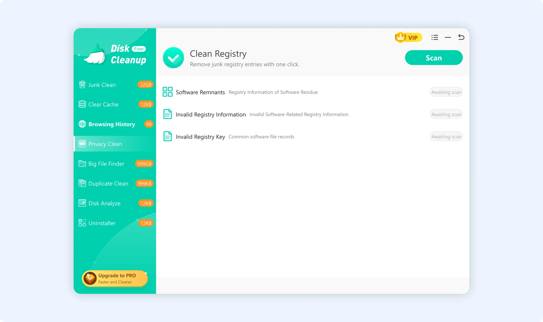 Click “Scan” to begin the registry cleaning process.