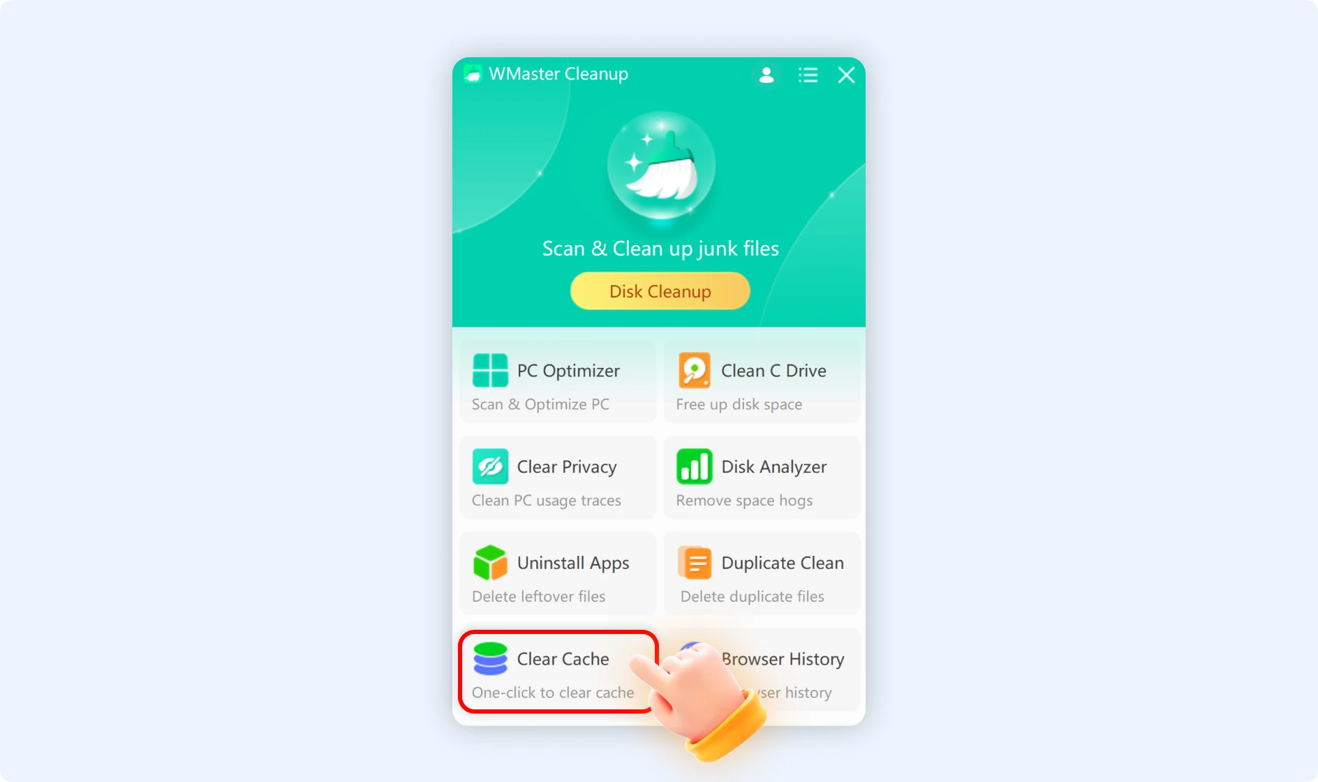Clear cache with one-click to free up space on your PC.