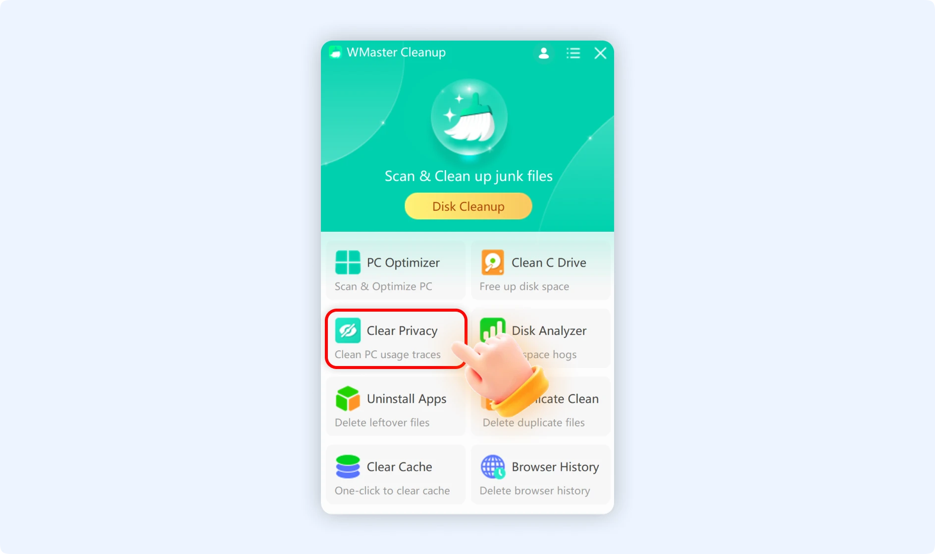  Clean your PC usage traces with the Clear Privacy feature in WMaster Cleanup.