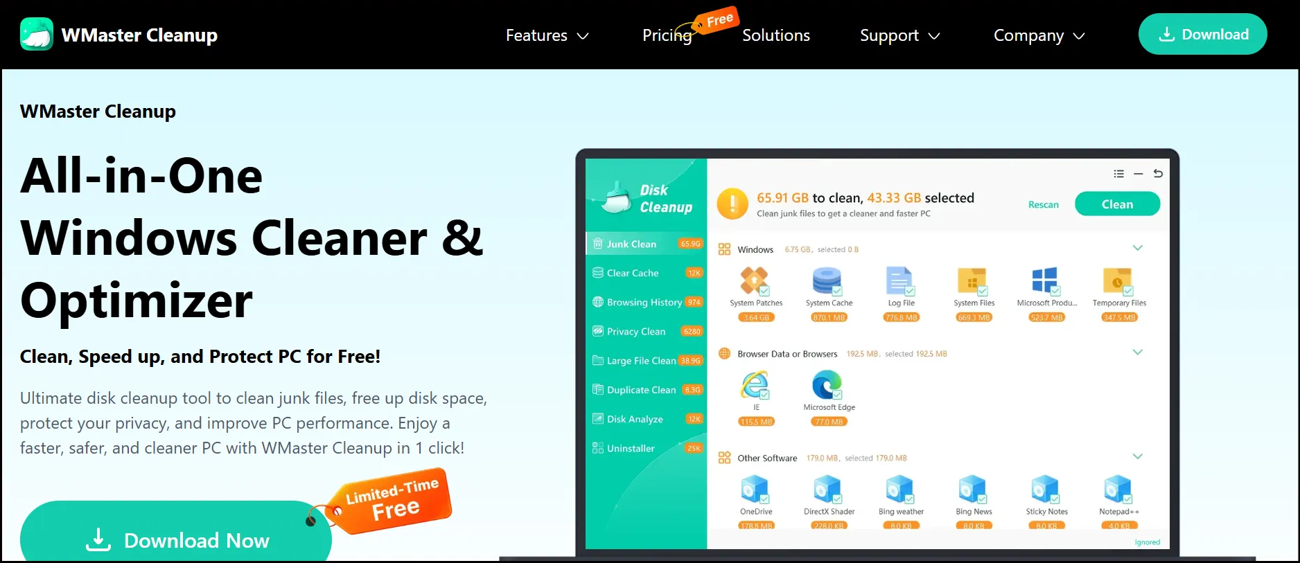  WMaster Cleanup homepage interface.
