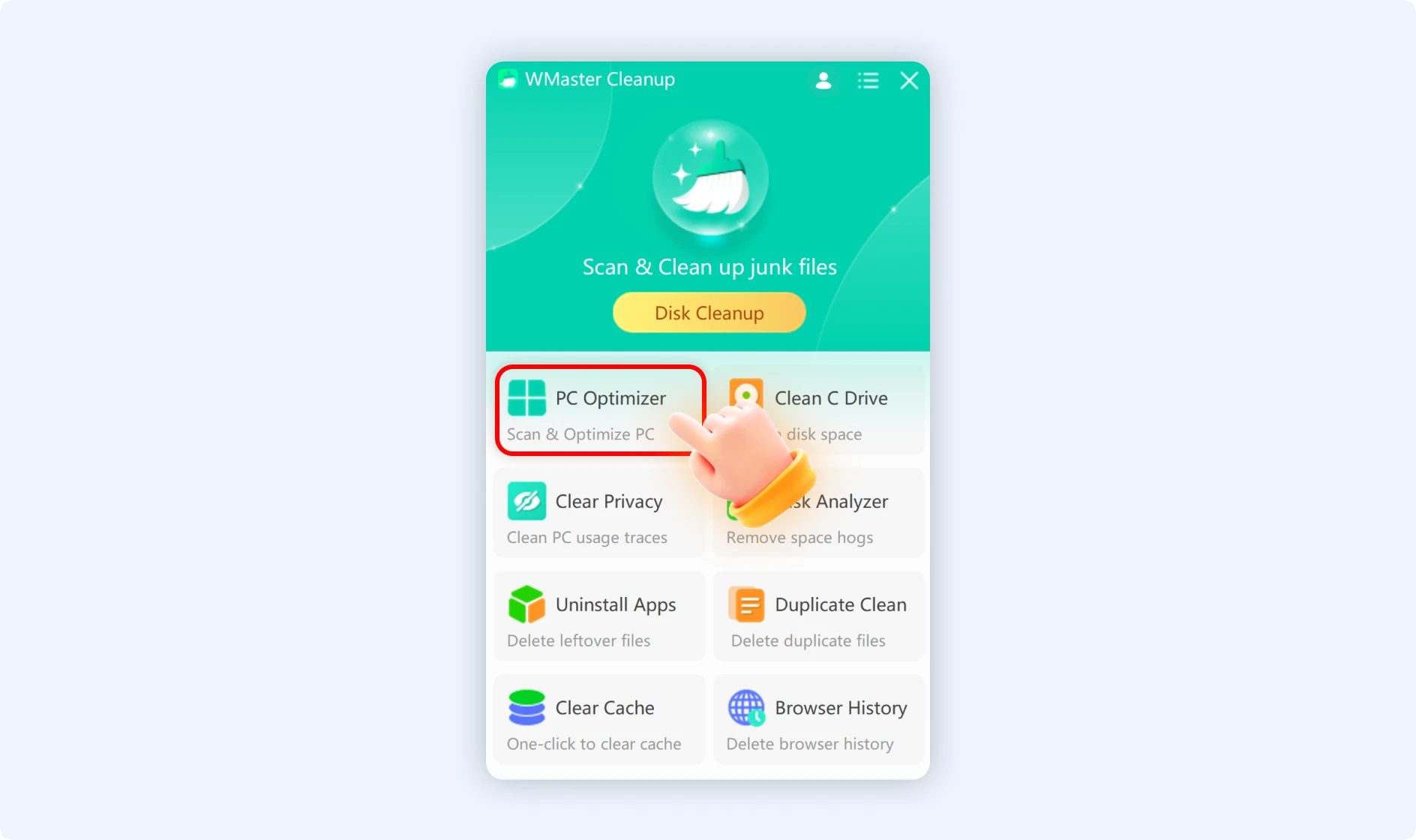 Click PC Optimizer to full scan and speed up your PC.