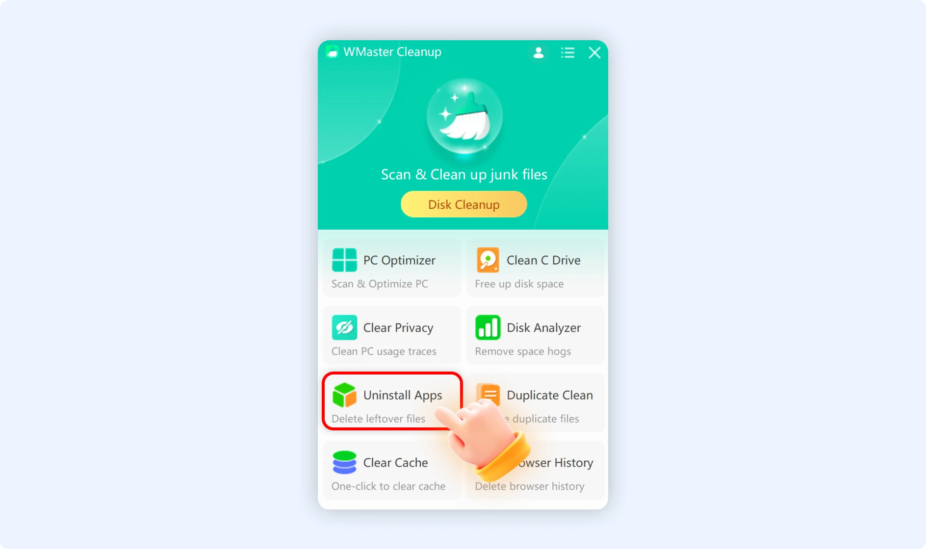 Delete unwanted software and leftover files using Uninstall Apps feature.